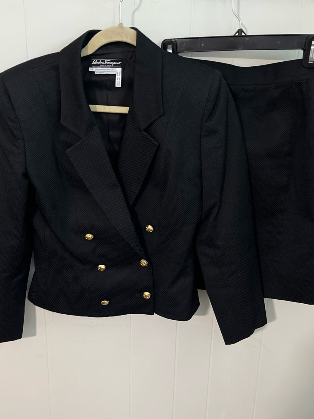 Salvatore Ferragamo Black Double-Breasted Blazer with Gold Buttons